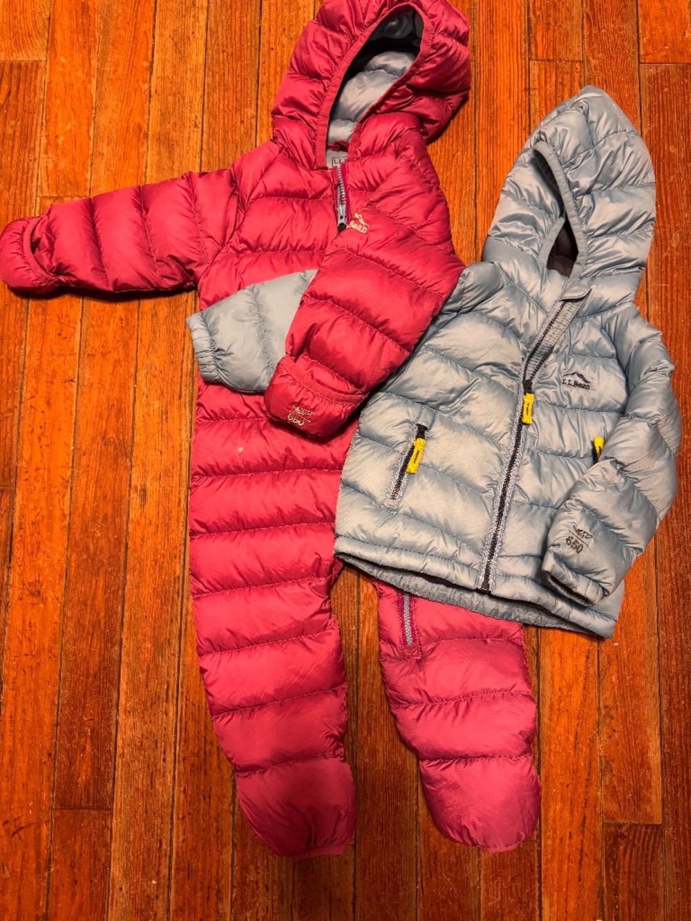 Bundle of 2 LL Bean Ultralight 650 Down jacket and bunting size 6-12 months  one